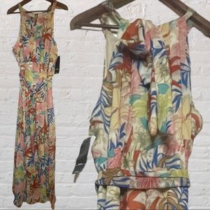 R&K Flowing Floral Chiffon Halter Tie Maxi Dress with Belt